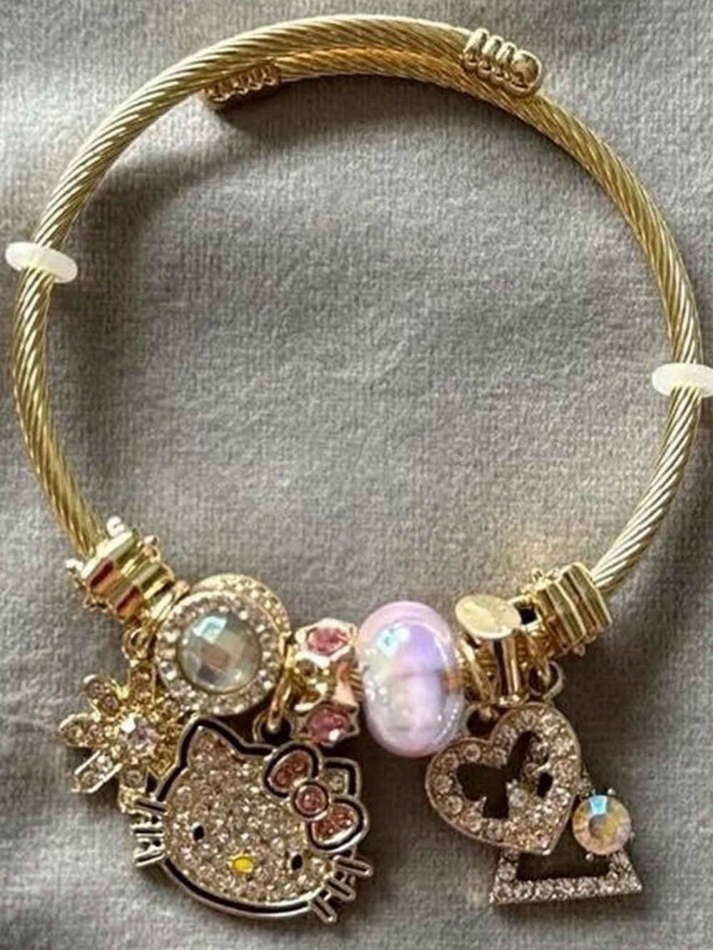 Gold-Tone Pink Charm Bracelet with Crystal Hello Kitty Charm